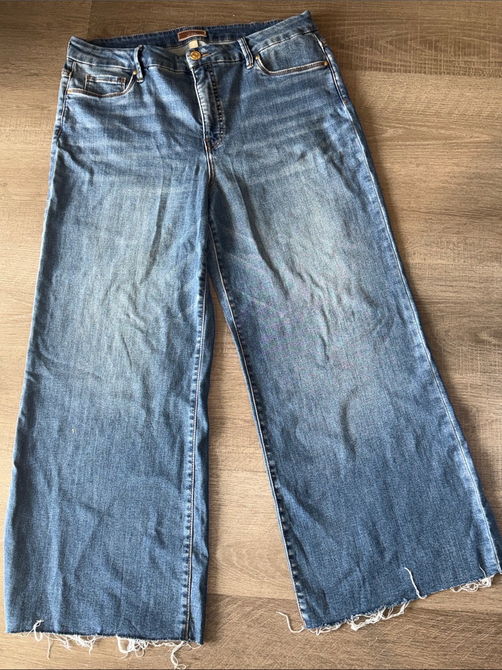 Meg Fab Ab Raw Hem High Waist Wide Leg Jeans Sz 14 - Picture 6 of 14